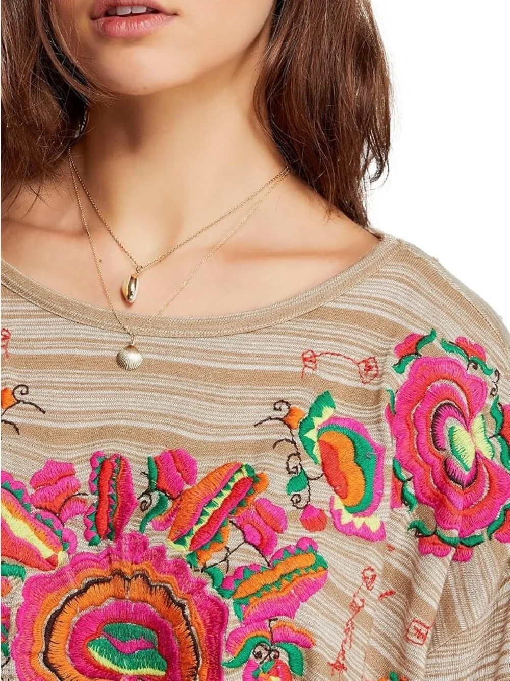 Free People Catalunya Embroidered Mushroom Combo Oversized Top